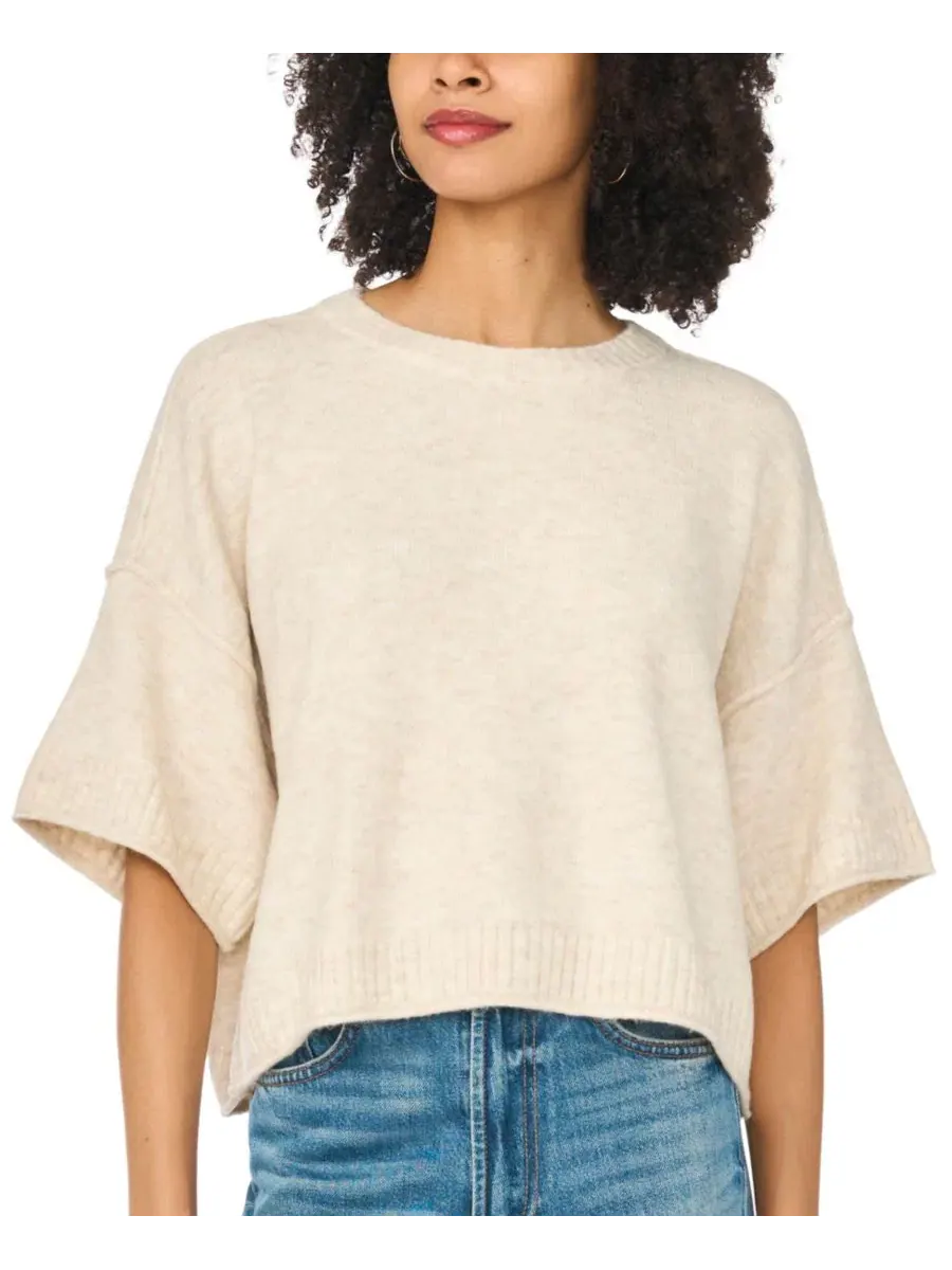 Укороченный свитер с открытыми швами и рукавом 3/4, модель Elbow Length Exposed Seam Crew Crop
