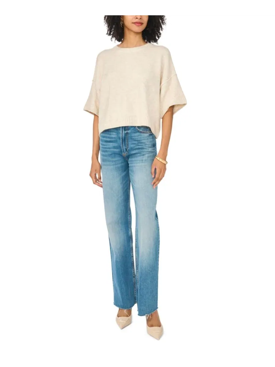 Укороченный свитер с открытыми швами и рукавом 3/4, модель Elbow Length Exposed Seam Crew Crop — изображение 2 из 5