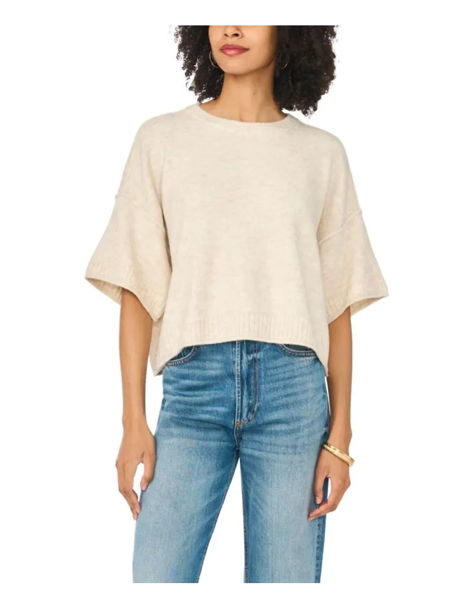 Укороченный свитер с открытыми швами и рукавом 3/4, модель Elbow Length Exposed Seam Crew Crop — изображение 3 из 5