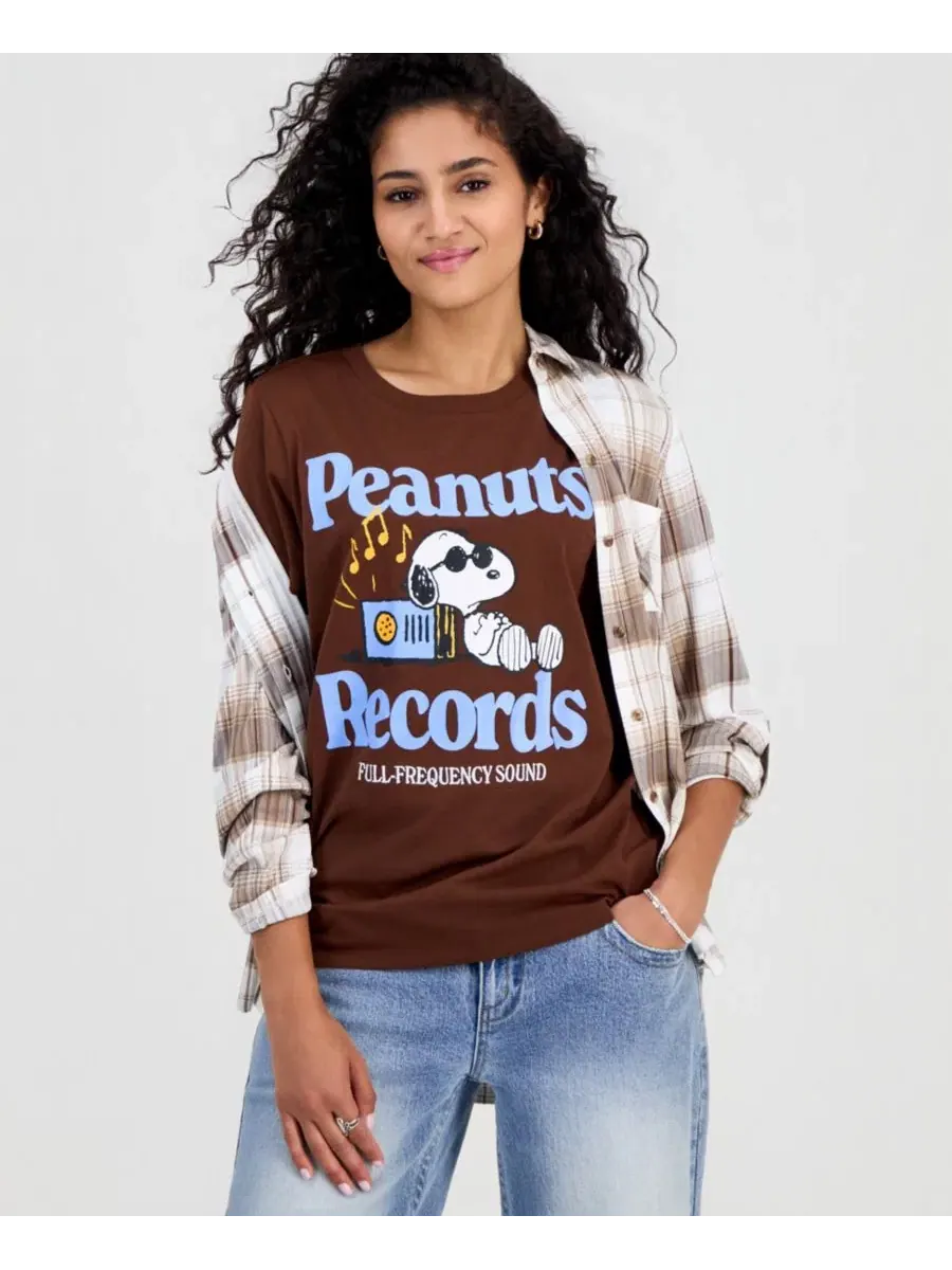 Футболка с принтом Peanuts Records Snoopy — изображение 1 из 4, коричневый