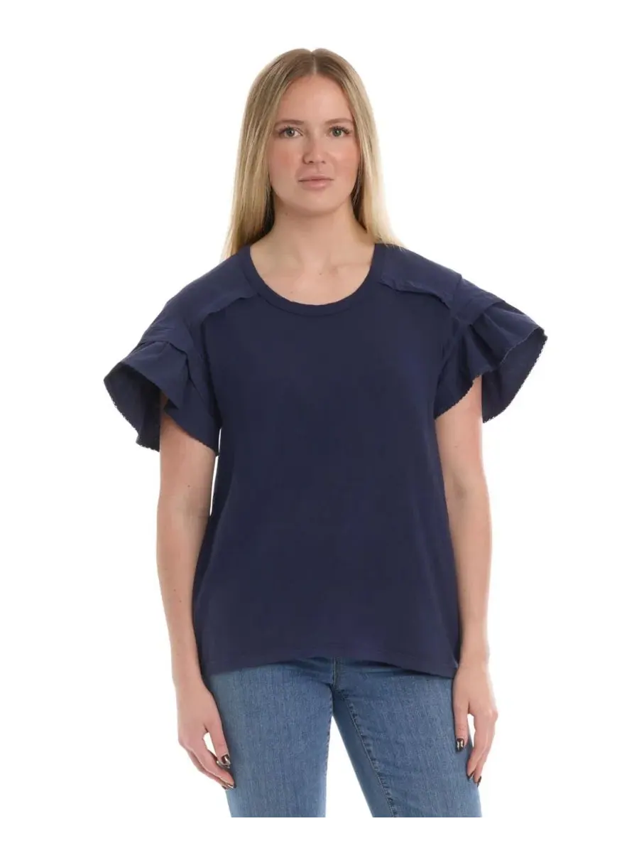 Футболка с рюшами и укороченным передом, модель Ruffle Short Sleeve Tee WILT — изображение 1 из 5, синий