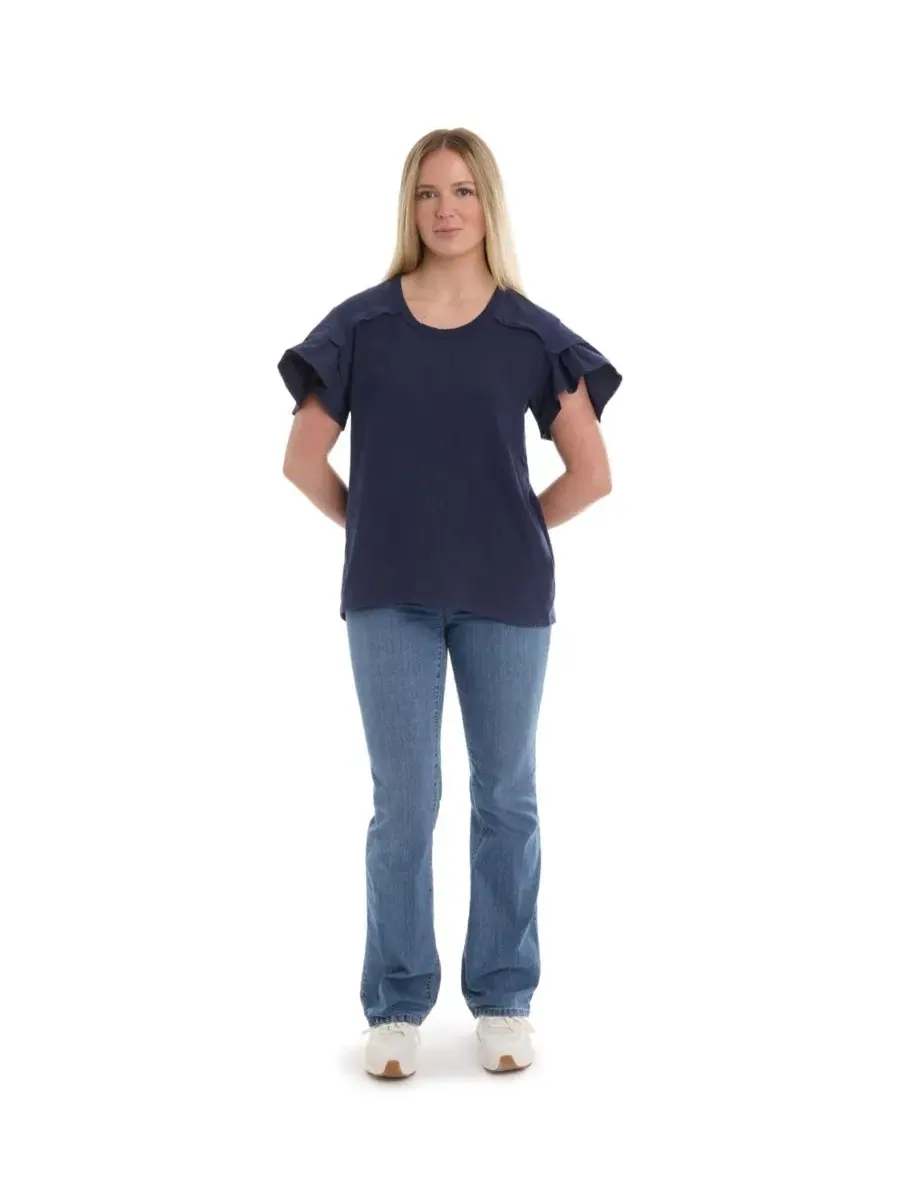 Футболка с рюшами и укороченным передом, модель Ruffle Short Sleeve Tee WILT — изображение 2 из 5, синий