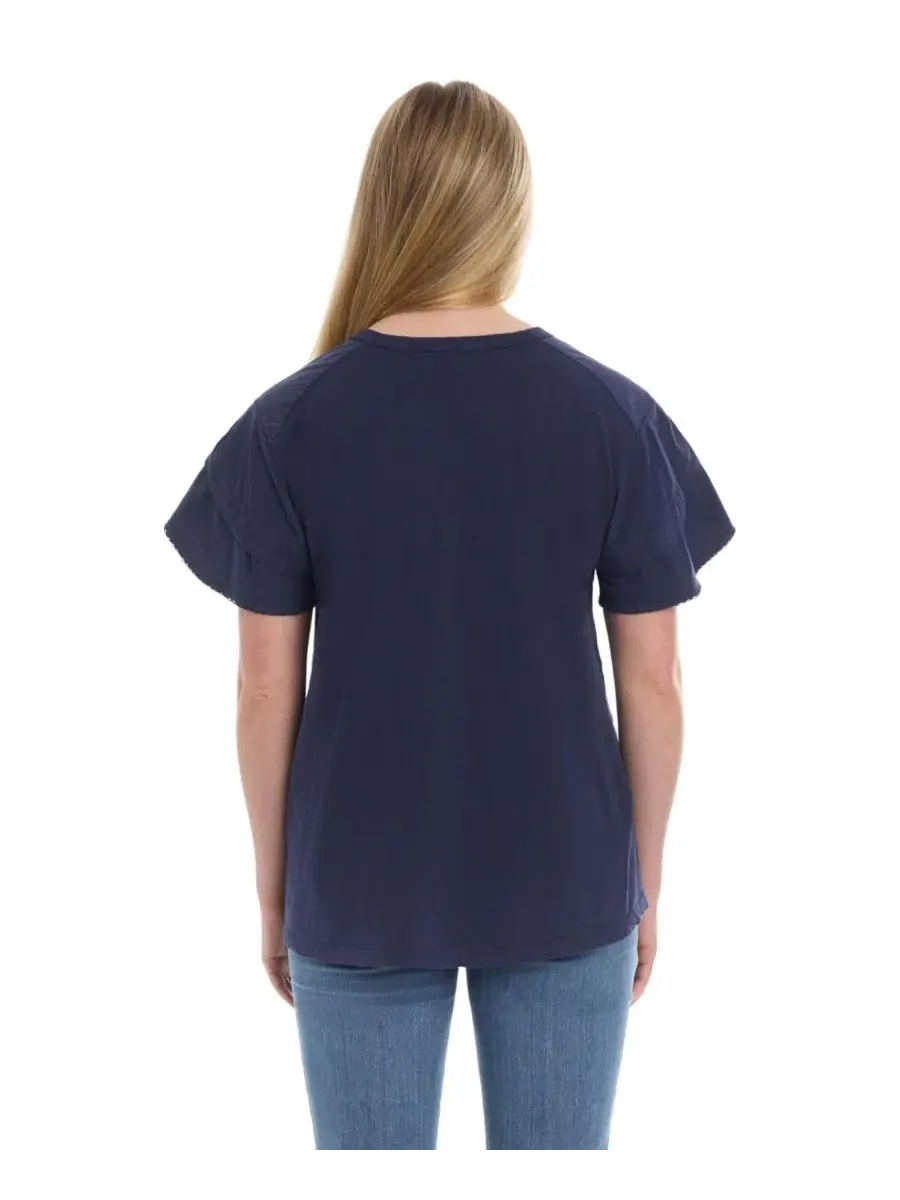 Футболка с рюшами и укороченным передом, модель Ruffle Short Sleeve Tee WILT — изображение 3 из 5, синий
