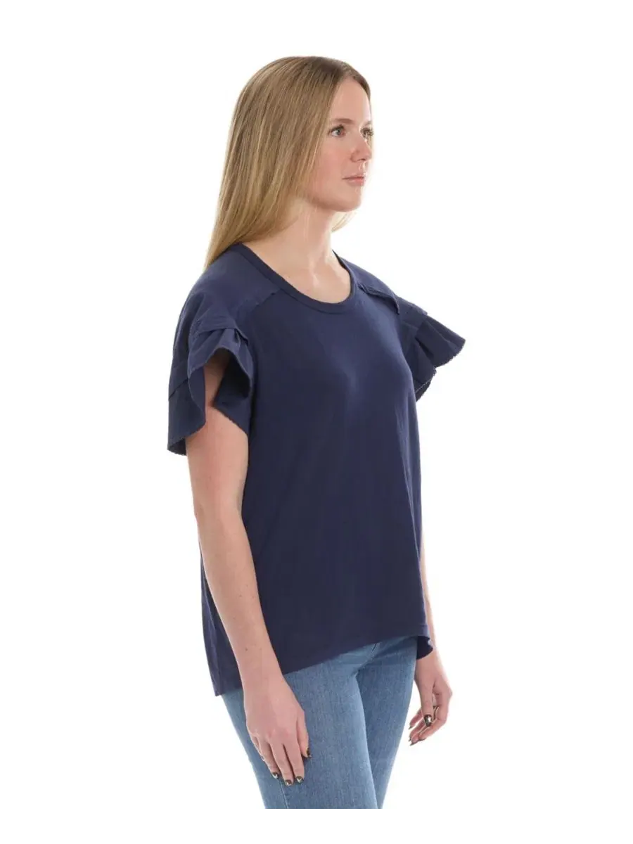 Футболка с рюшами и укороченным передом, модель Ruffle Short Sleeve Tee WILT — изображение 4 из 5, синий