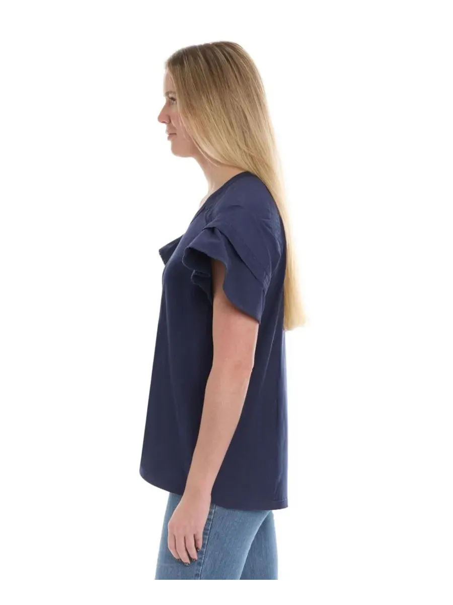 Футболка с рюшами и укороченным передом, модель Ruffle Short Sleeve Tee WILT — изображение 5 из 5, синий