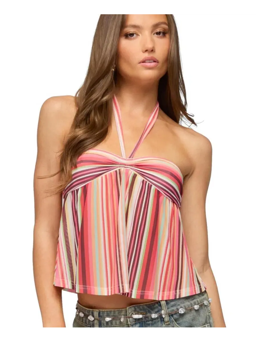 Женский топ-халтер в полоску Fernanda Striped Halter Top Edikted — изображение 1 из 5, мульти