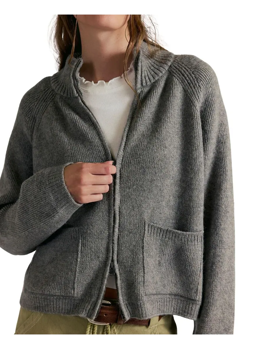 Кардиган с воротником-стойкой и застежкой-молнией, модель Mock-Neck Zip-Front Cardigan Free People — изображение 3 из 4