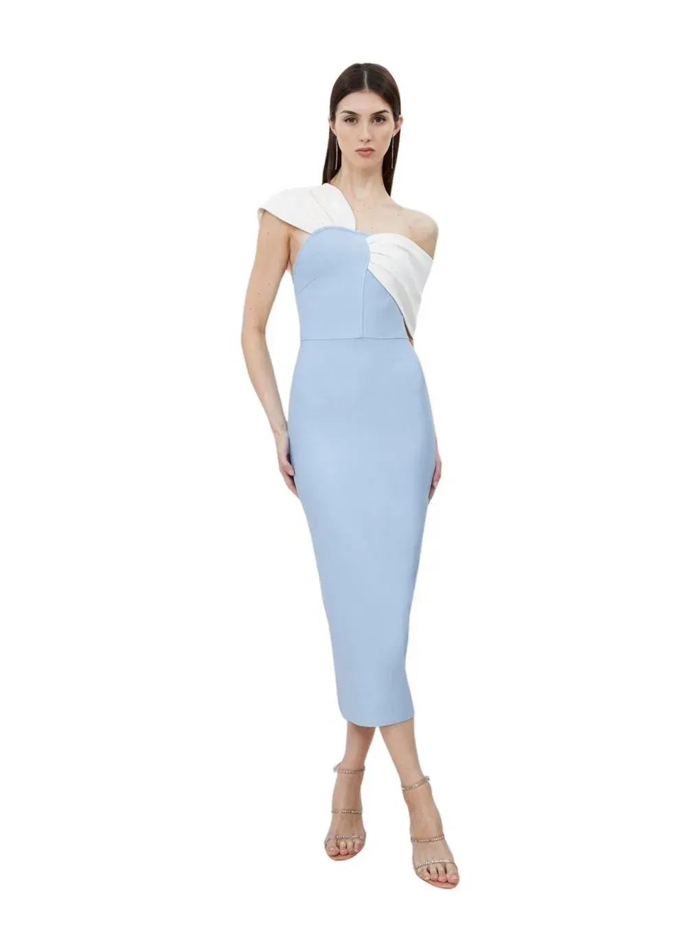 Платье миди с асимметричной бретелью Karen Millen — изображение 1 из 5, светлый синий