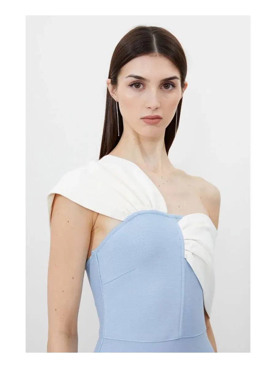Платье миди с асимметричной бретелью Karen Millen — изображение 4 из 5, светлый синий