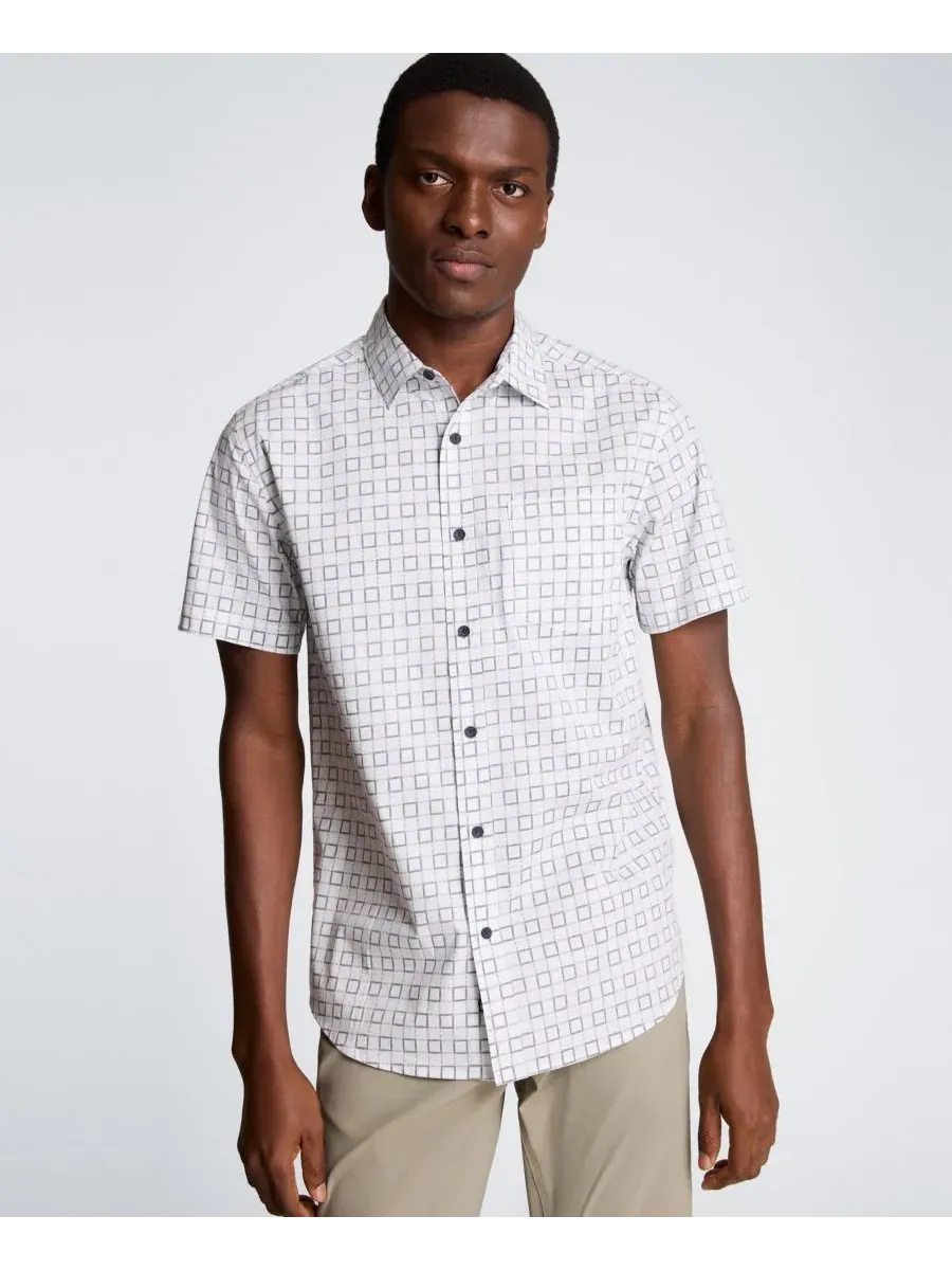 Мужская рубашка с коротким рукавом, slim fit Kenneth Cole — изображение 2 из 5, белый/синий