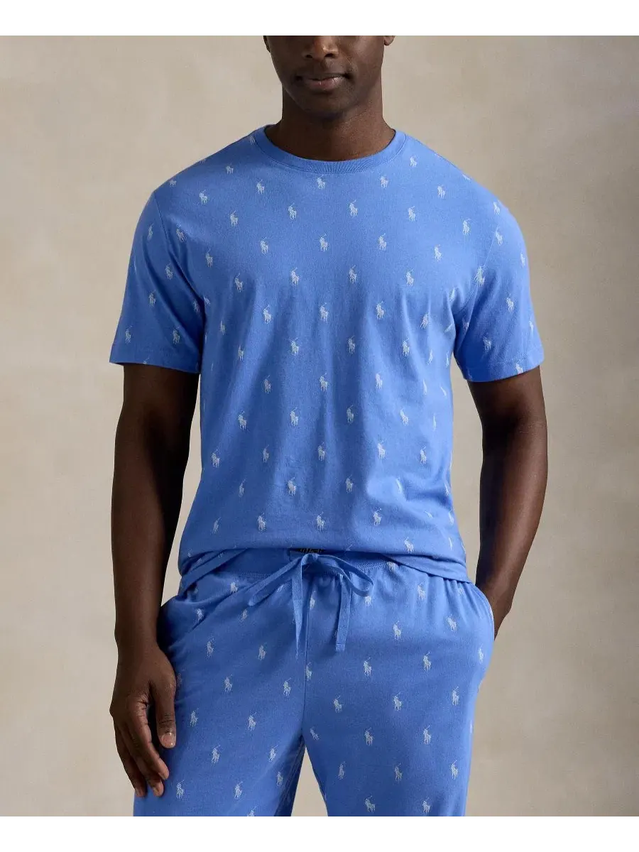 Пижамная футболка с коротким рукавом, с принтом Polo Pony Polo Ralph Lauren — изображение 1 из 4, синий/белый/белый