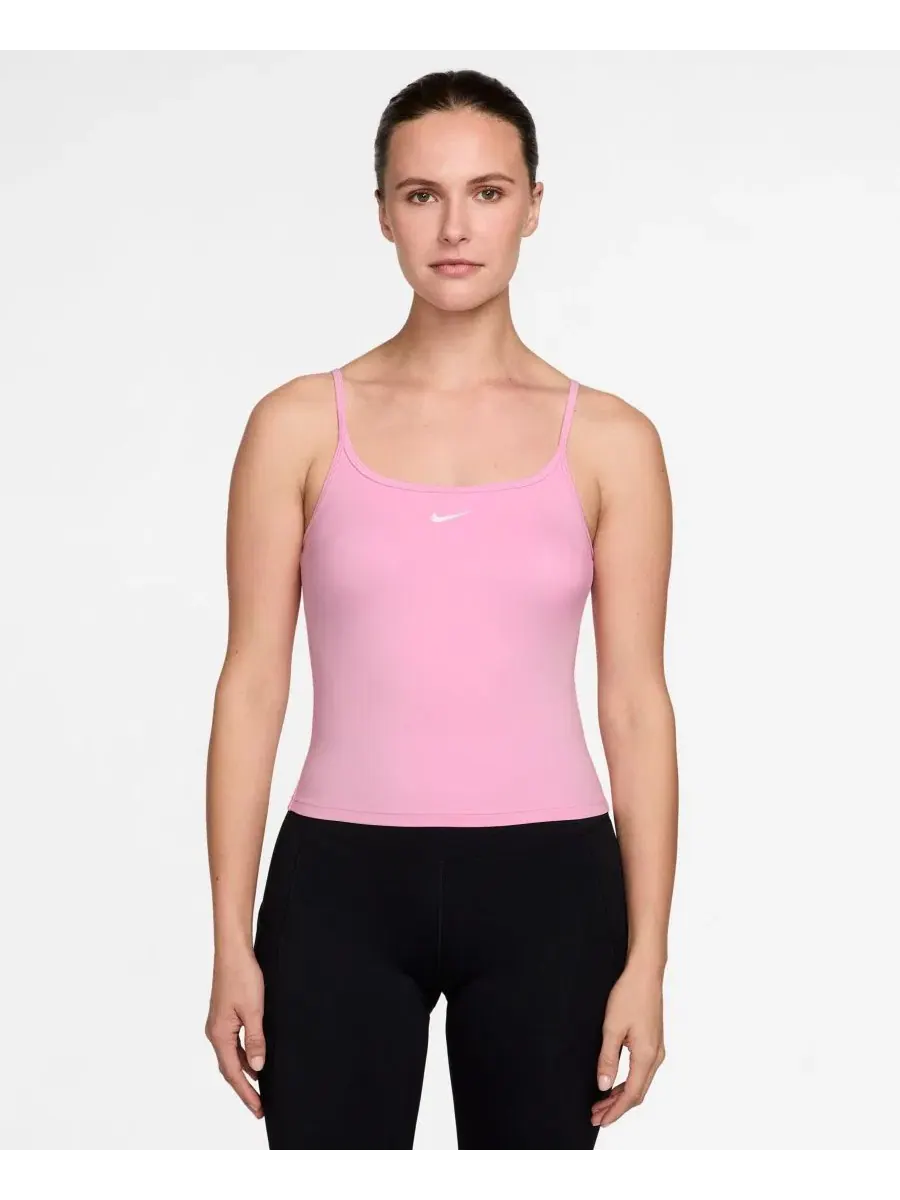 Топ-майка Nike One Fitted Dri-FIT с круглым вырезом, без рукавов — изображение 1 из 3, розовый/белый