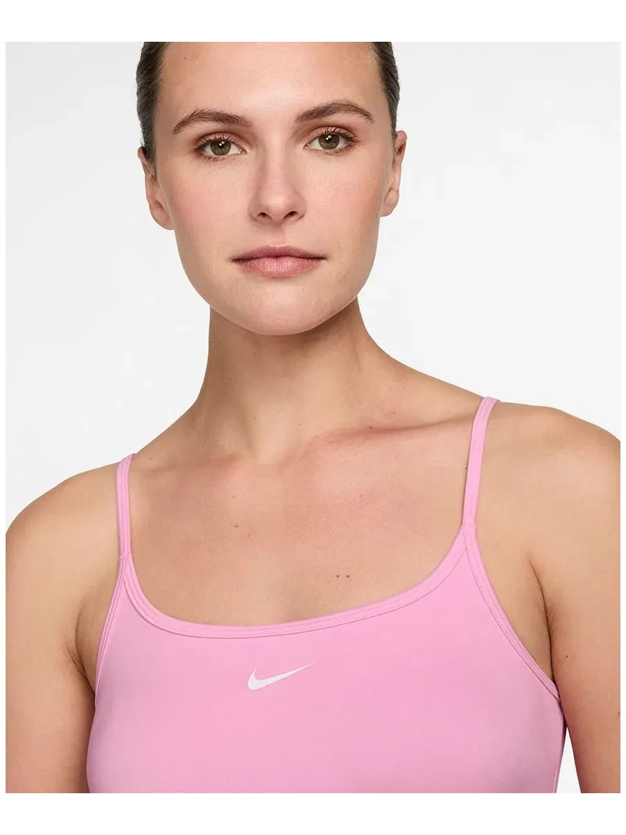 Топ-майка Nike One Fitted Dri-FIT с круглым вырезом, без рукавов — изображение 2 из 3, розовый/белый
