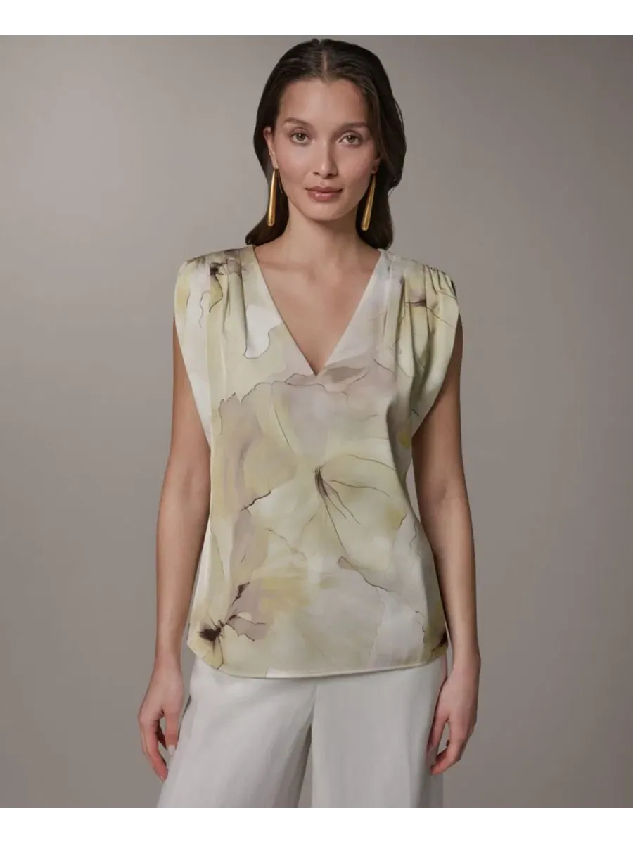 Топ с V-образным вырезом, с коротким рукавом-фонарик Donna Karan New York — изображение 1 из 6, зеленый