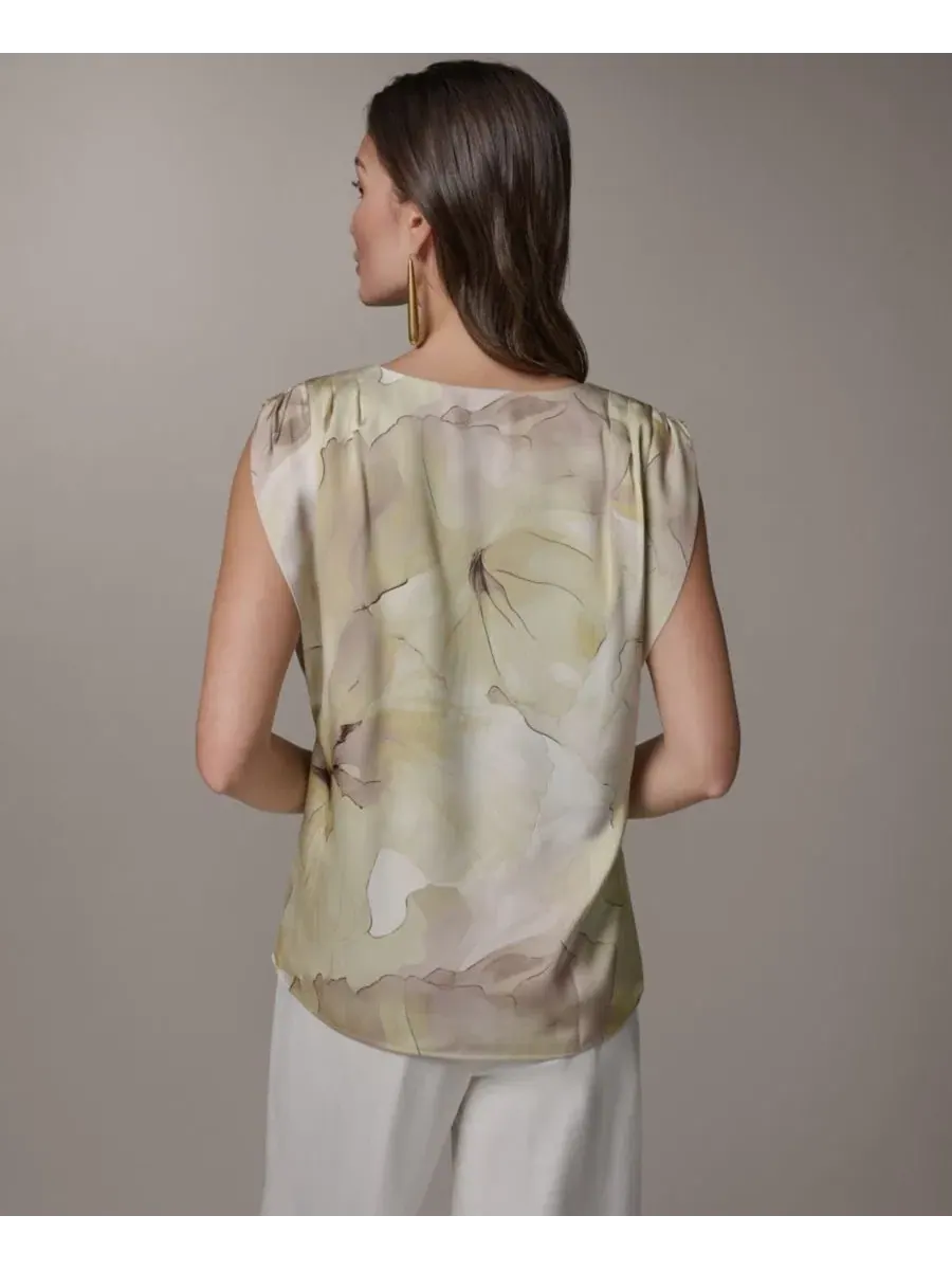 Топ с V-образным вырезом, с коротким рукавом-фонарик Donna Karan New York — изображение 2 из 6, зеленый