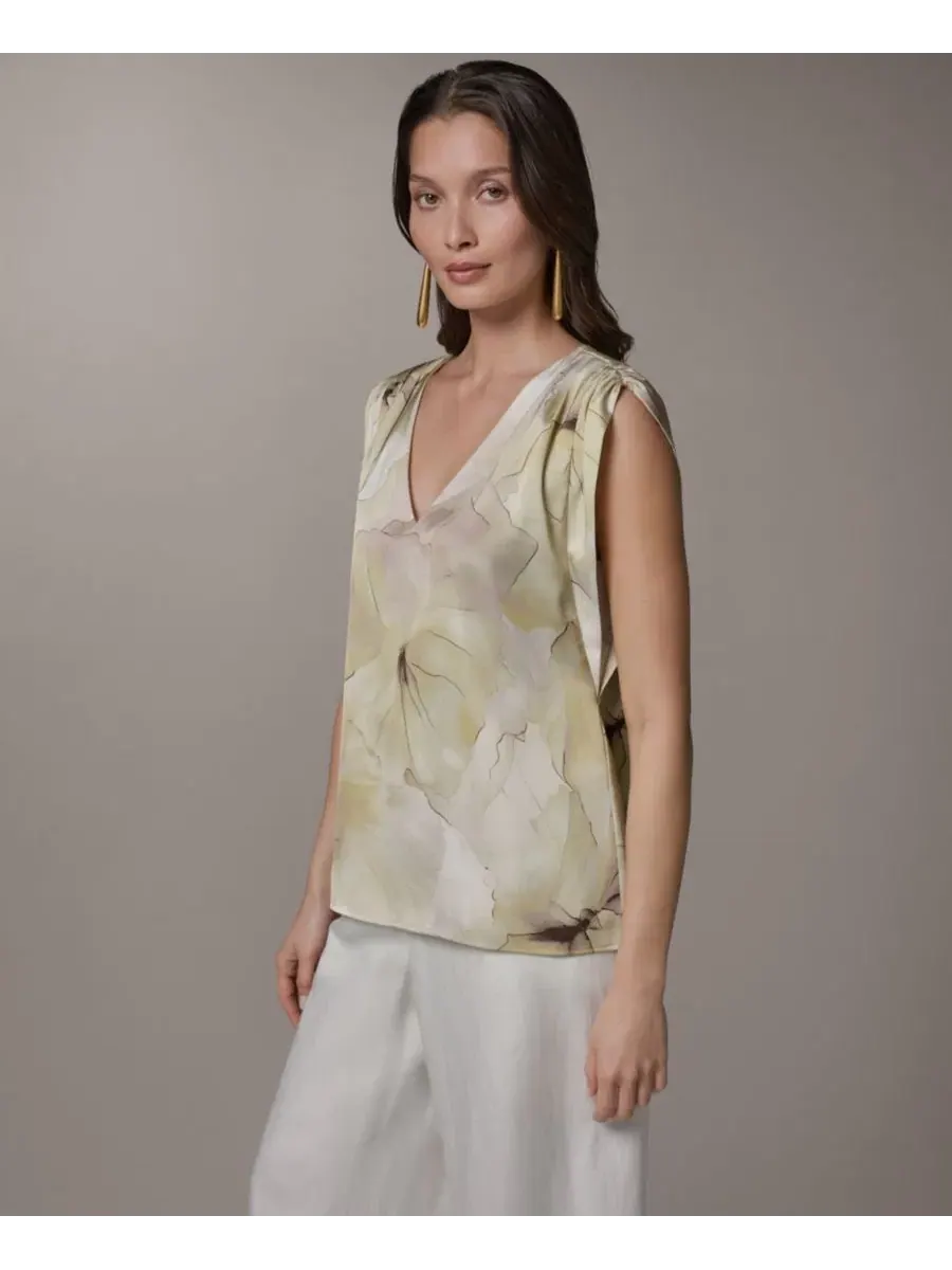 Топ с V-образным вырезом, с коротким рукавом-фонарик Donna Karan New York — изображение 3 из 6, зеленый