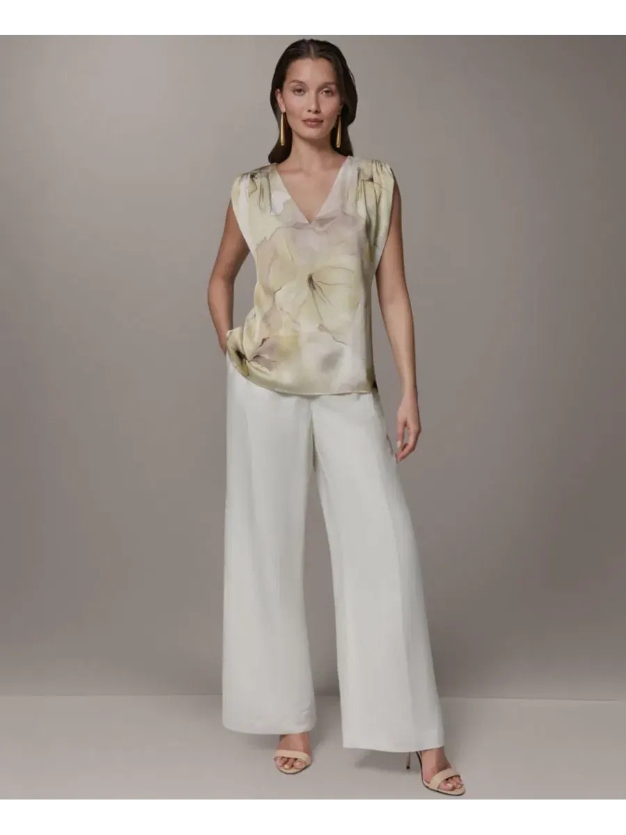 Топ с V-образным вырезом, с коротким рукавом-фонарик Donna Karan New York — изображение 5 из 6, зеленый