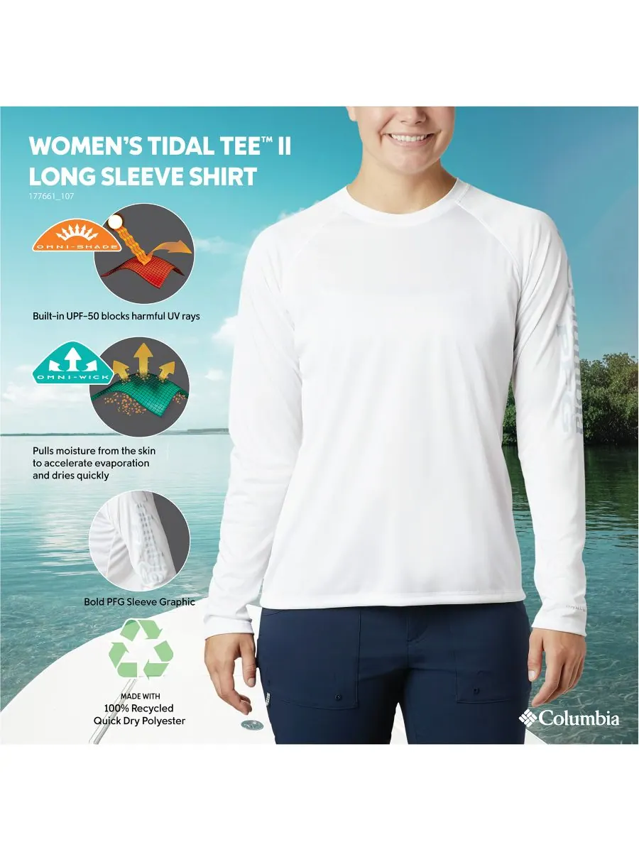 Женская футболка PFG Tidal Tee II Omni-Shade Columbia — изображение 3 из 5, белый серый