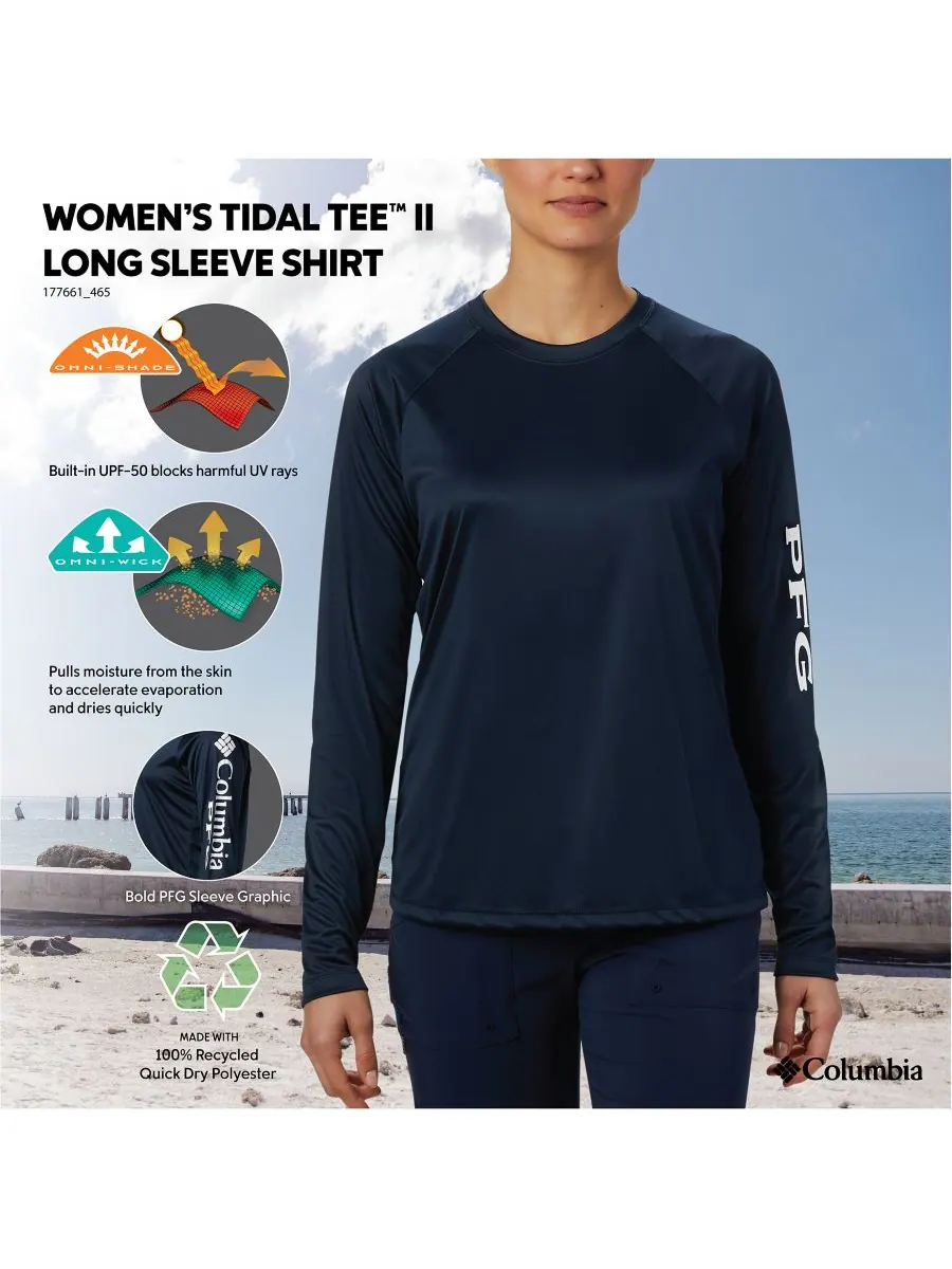 Женская футболка PFG Tidal Tee II Omni-Shade Columbia — изображение 3 из 5, темно-синий