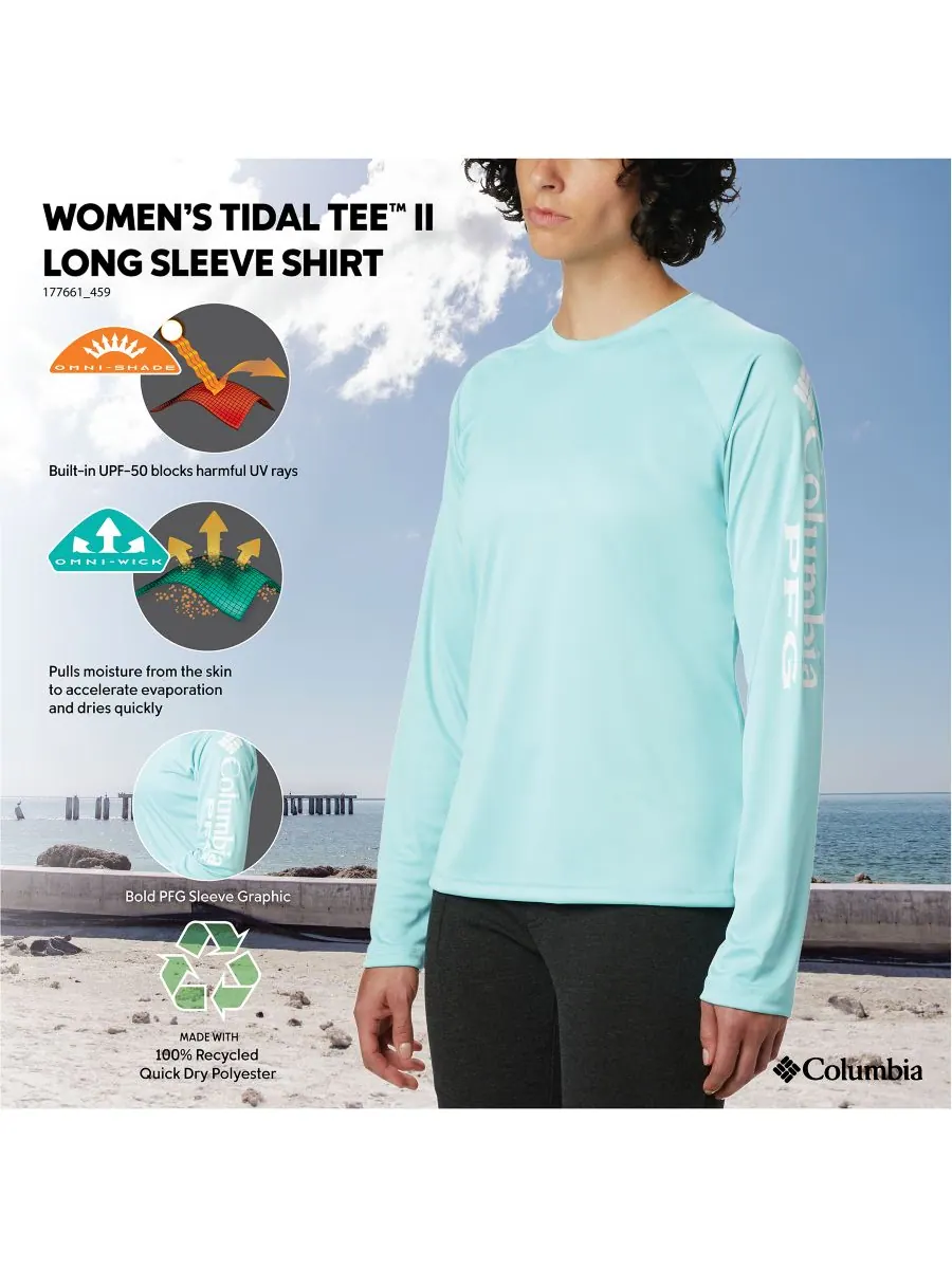 Женская футболка PFG Tidal Tee II Omni-Shade Columbia — изображение 2 из 3, прозрачный синий