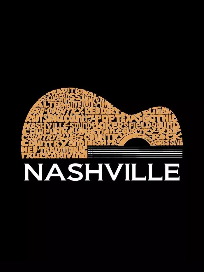 Мужская футболка Nashville с принтом гитары Word Art LA Pop Art — изображение 3 из 5, черный