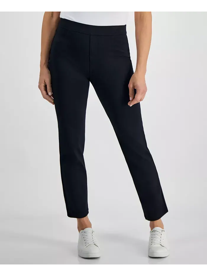 Узкие брюки прямого кроя с завышенной талией на резинке Petite Mid Rise Pull On Straight Leg Ponte — изображение 1 из 2