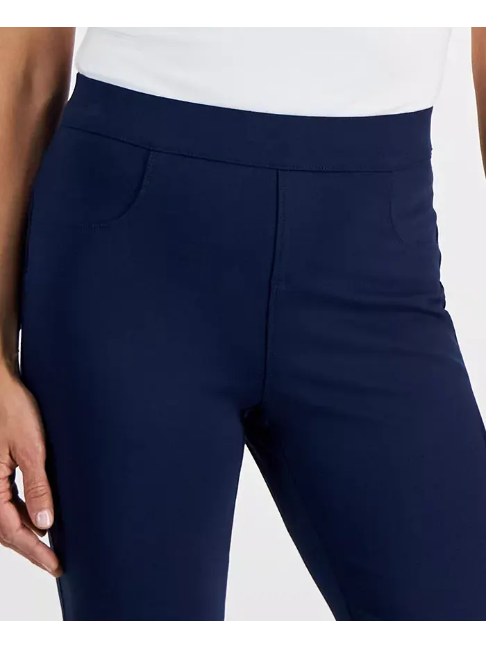 Узкие брюки прямого кроя с завышенной талией на резинке Petite Mid Rise Pull On Straight Leg Ponte — изображение 3 из 7
