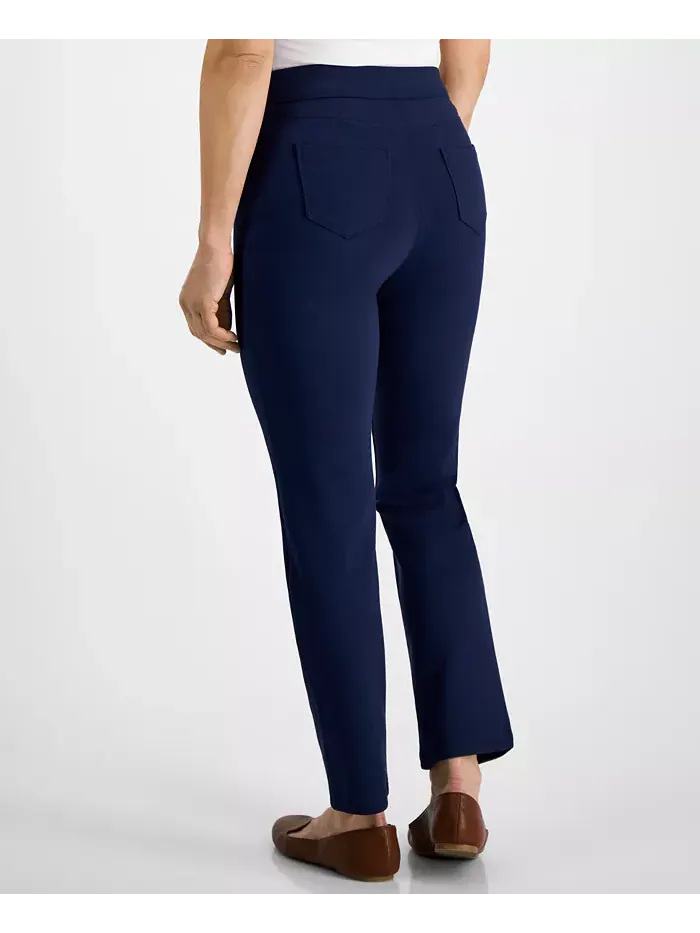 Узкие брюки прямого кроя с завышенной талией на резинке Petite Mid Rise Pull On Straight Leg Ponte — изображение 6 из 7