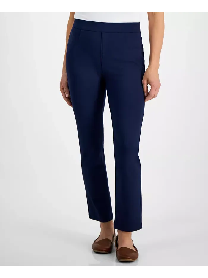 Узкие брюки прямого кроя с завышенной талией на резинке Petite Mid Rise Pull On Straight Leg Ponte — изображение 7 из 7