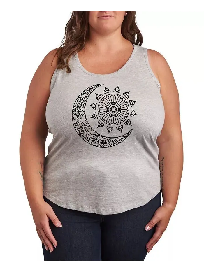 Майка с рисунком Mandala Sun Moon Plus Size Hybrid Apparel — изображение 1 из 3, серый