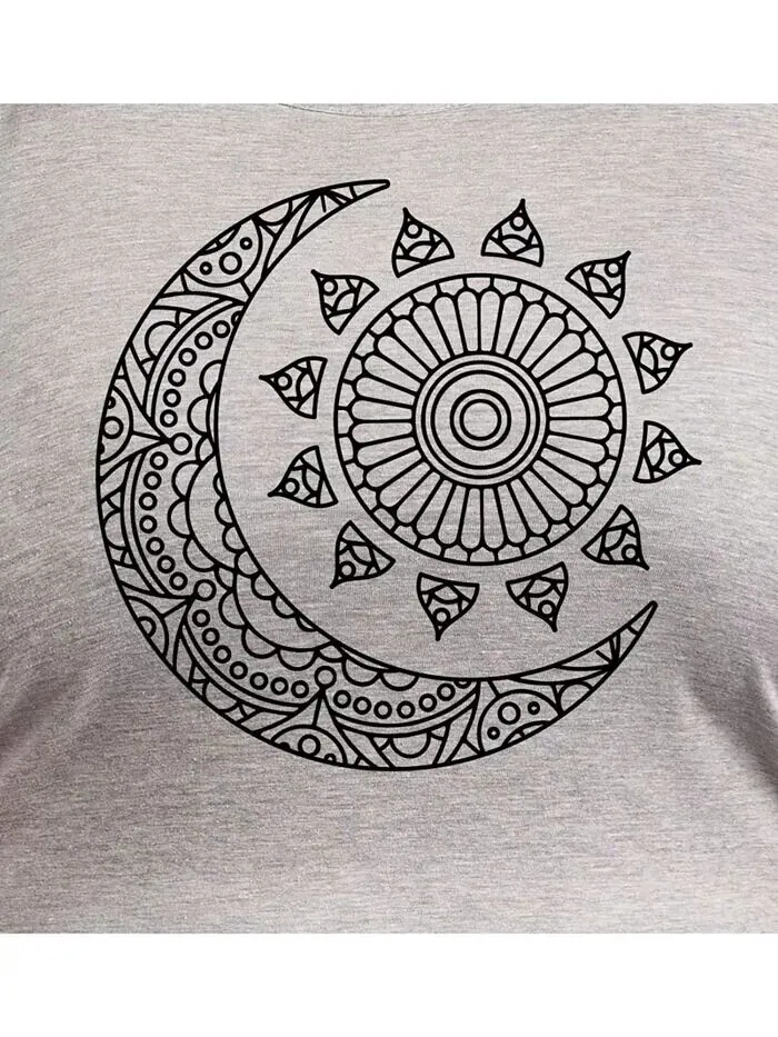 Майка с рисунком Mandala Sun Moon Plus Size Hybrid Apparel — изображение 2 из 3, серый