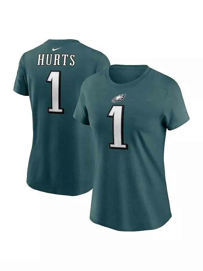 Женская футболка Jalen Hurts Midnight Green Philadelphia Eagles с именем и номером игрока Nike — изображение 1 из 3, зеленый