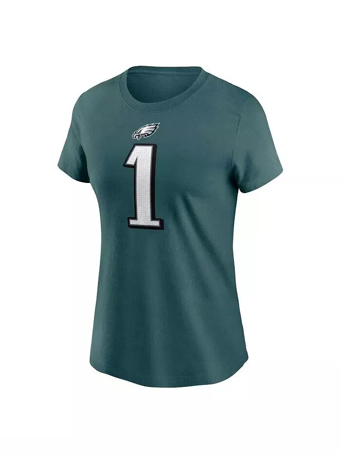 Женская футболка Jalen Hurts Midnight Green Philadelphia Eagles с именем и номером игрока Nike — изображение 2 из 3, зеленый