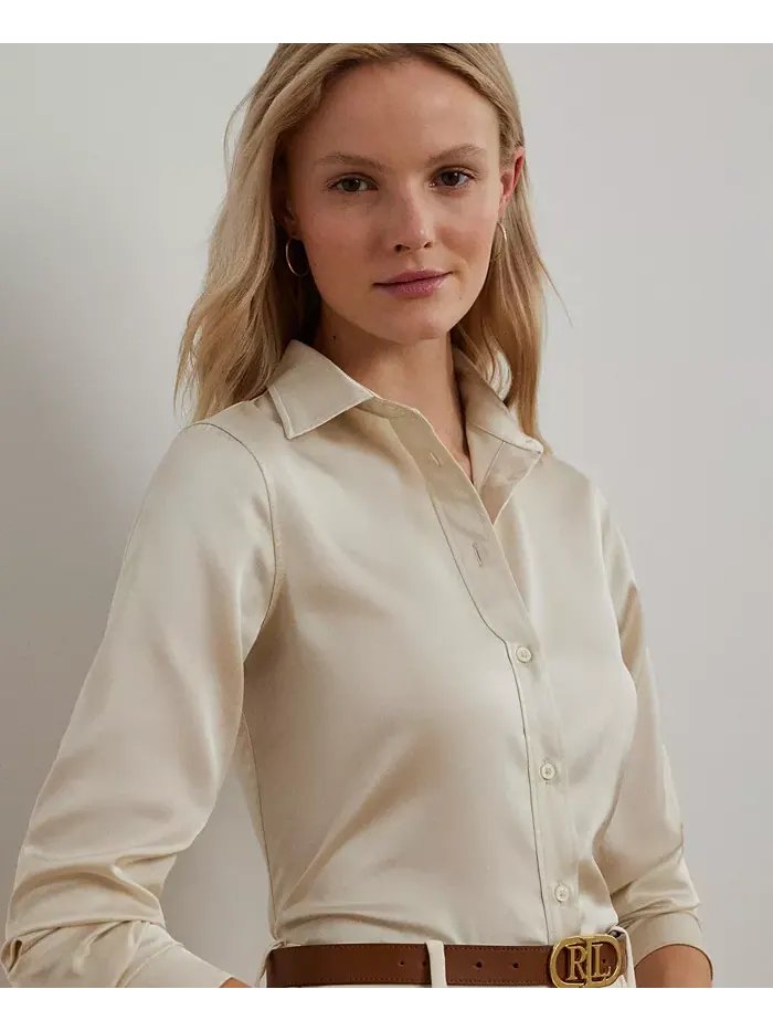 Женская рубашка из сатинового шармуза Lauren Ralph Lauren — изображение 3 из 4, кремовый
