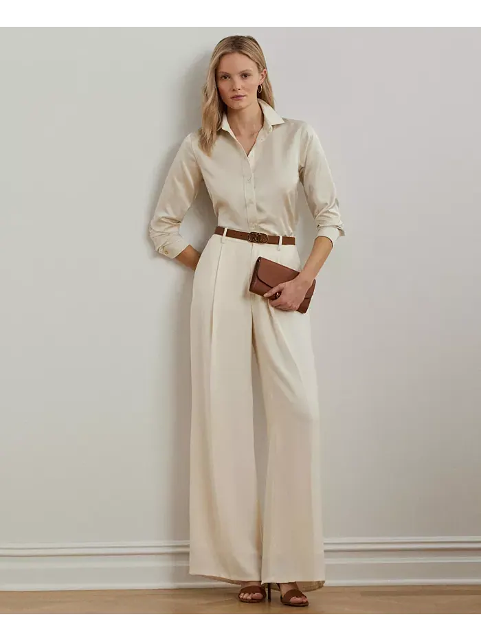 Женская рубашка из сатинового шармуза Lauren Ralph Lauren — изображение 4 из 4, кремовый