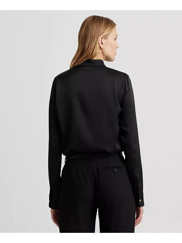 Женская рубашка из сатинового шармуза Lauren Ralph Lauren — изображение 2 из 8, черный
