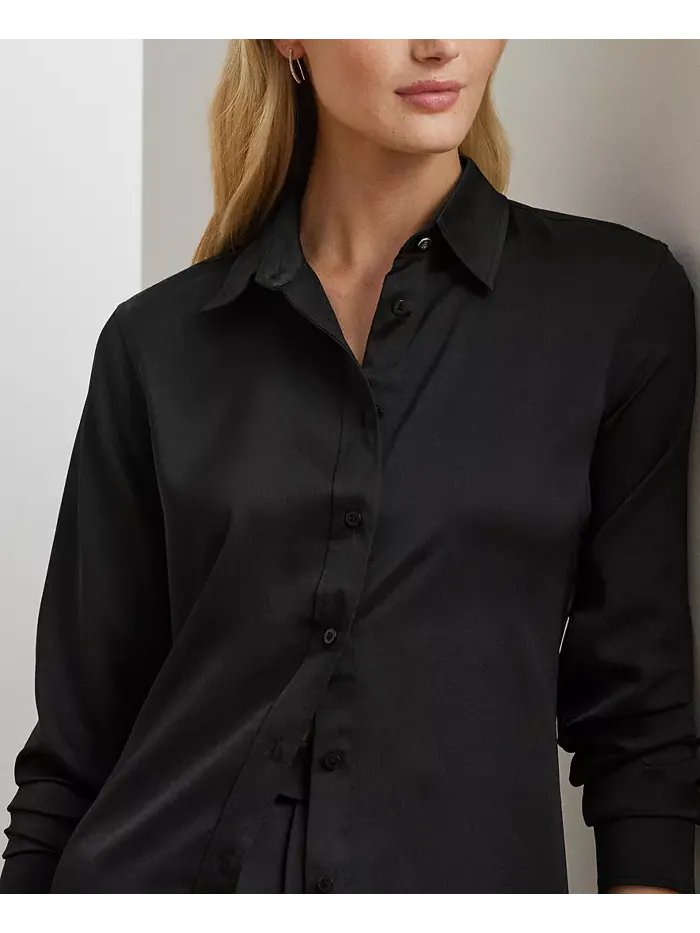 Женская рубашка из сатинового шармуза Lauren Ralph Lauren — изображение 4 из 8, черный