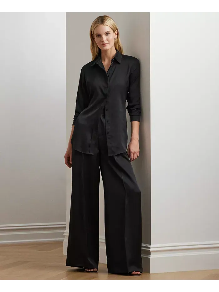 Женская рубашка из сатинового шармуза Lauren Ralph Lauren — изображение 5 из 8, черный