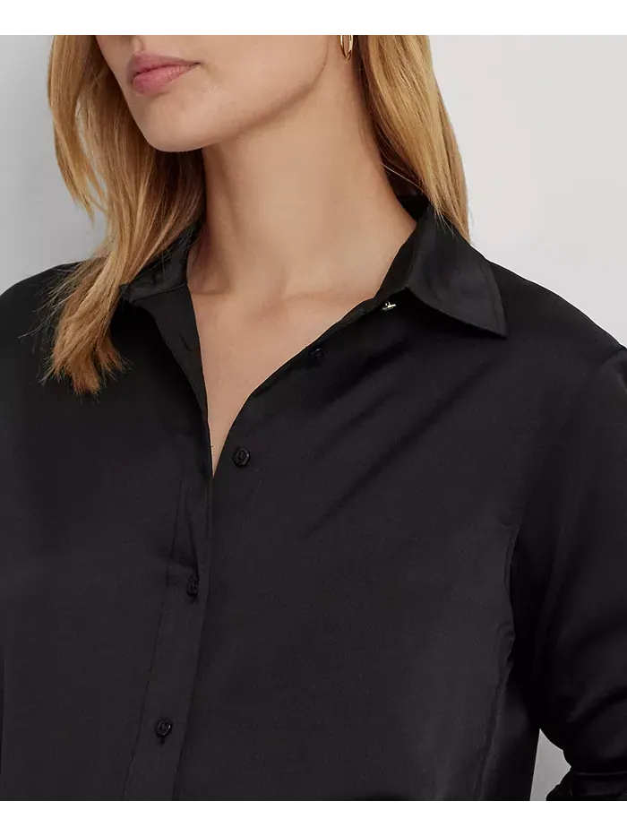 Женская рубашка из сатинового шармуза Lauren Ralph Lauren — изображение 7 из 8, черный