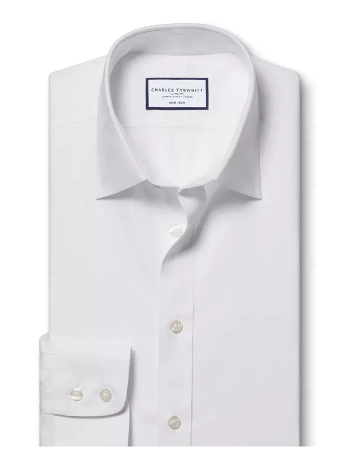 Мужская облегающая однотонная рубашка без глажки Charles Tyrwhitt — изображение 4 из 5, белый