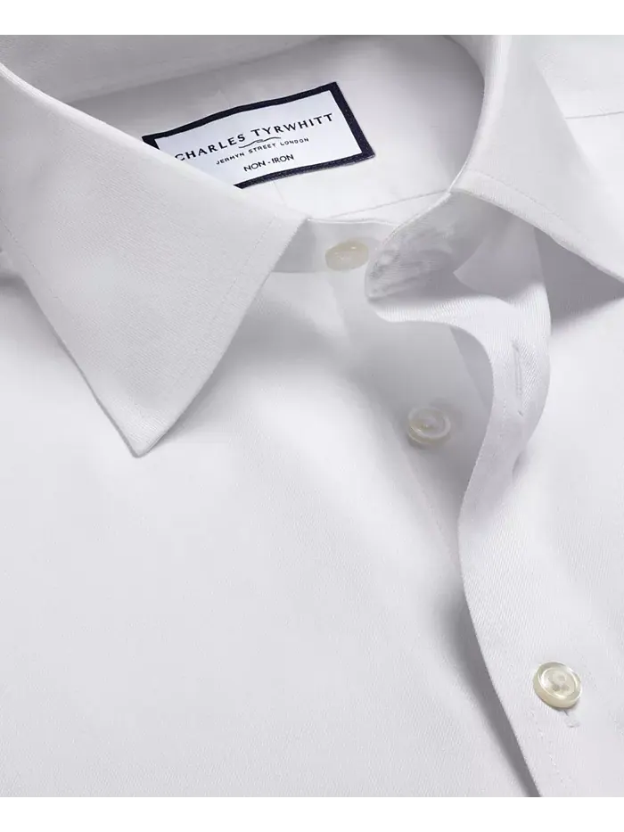 Мужская облегающая однотонная рубашка без глажки Charles Tyrwhitt — изображение 5 из 5, белый