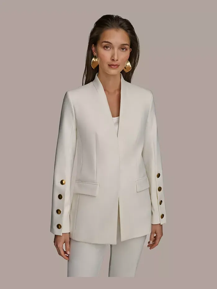 Женский жакет с пуговицами на рукавах, Regular & Petite Donna Karan New York — изображение 2 из 9, бежевый