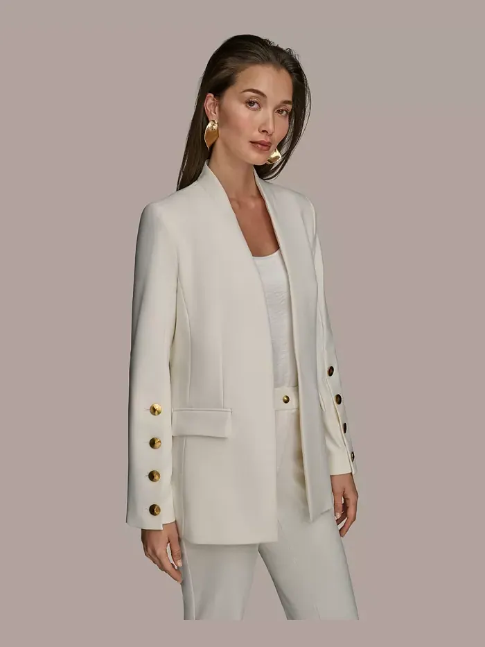 Женский жакет с пуговицами на рукавах, Regular & Petite Donna Karan New York — изображение 4 из 9, бежевый