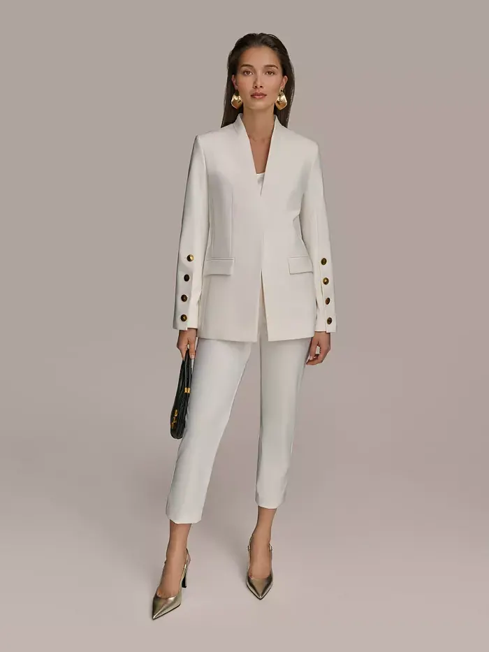 Женский жакет с пуговицами на рукавах, Regular & Petite Donna Karan New York — изображение 7 из 9, бежевый