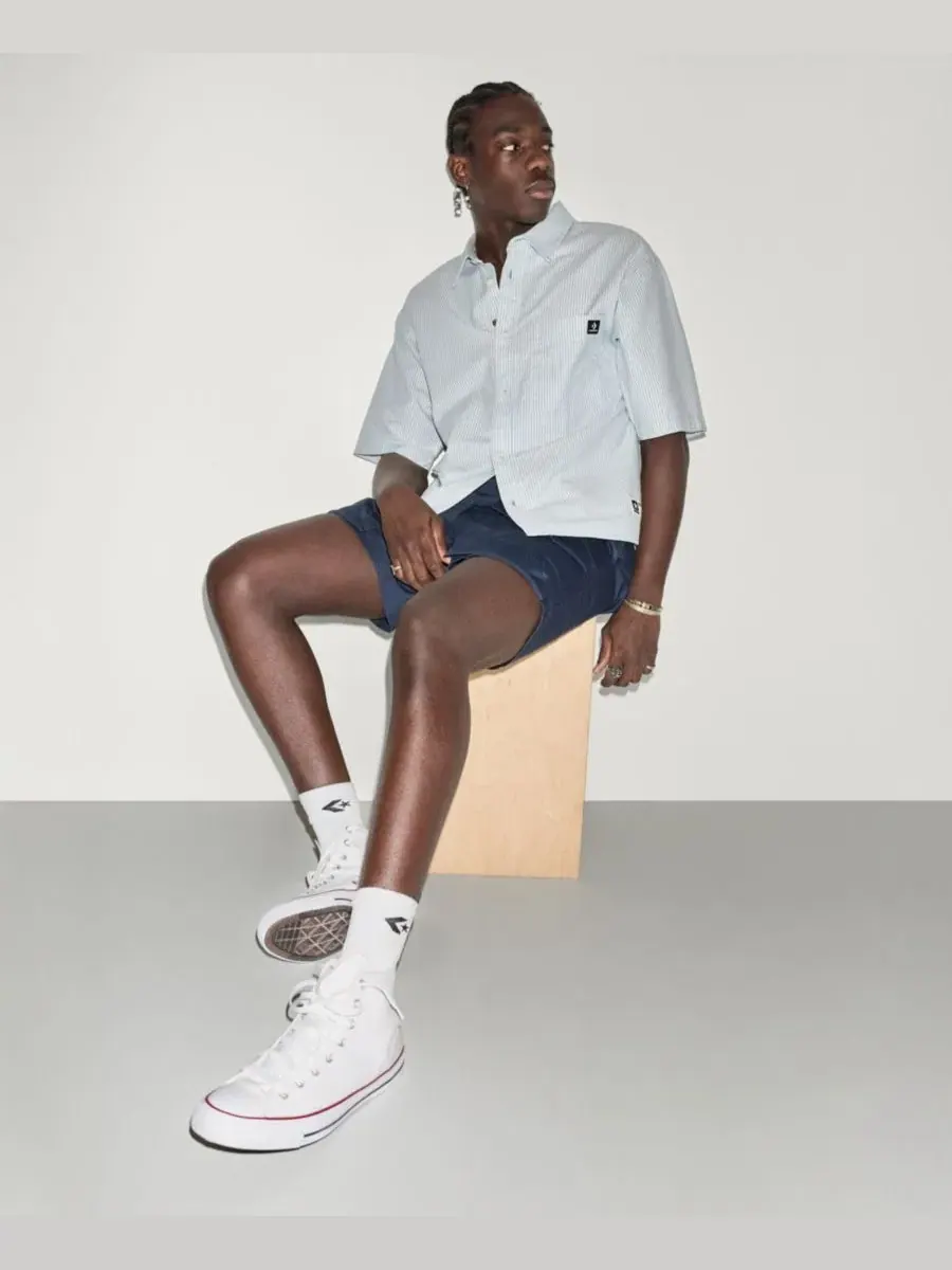 Мужская полосатая рубашка Оксфорд с коротким рукавом Converse — изображение 9 из 11, мульти