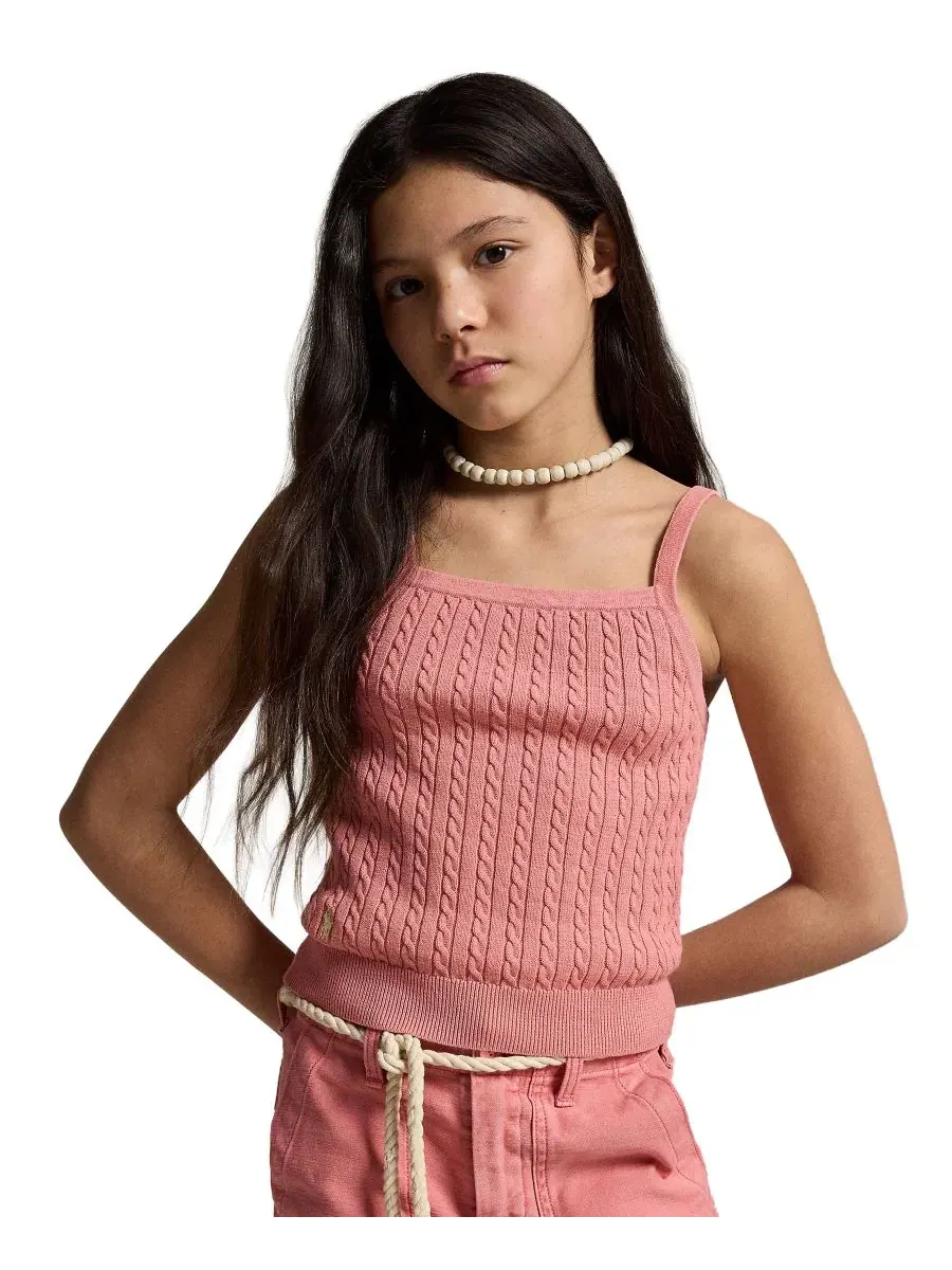 Мини-майка с квадратным вырезом и косами для девочек 7-16 лет Polo Ralph Lauren — изображение 1 из 6, розовый