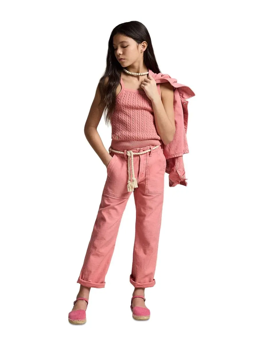 Мини-майка с квадратным вырезом и косами для девочек 7-16 лет Polo Ralph Lauren — изображение 2 из 6, розовый