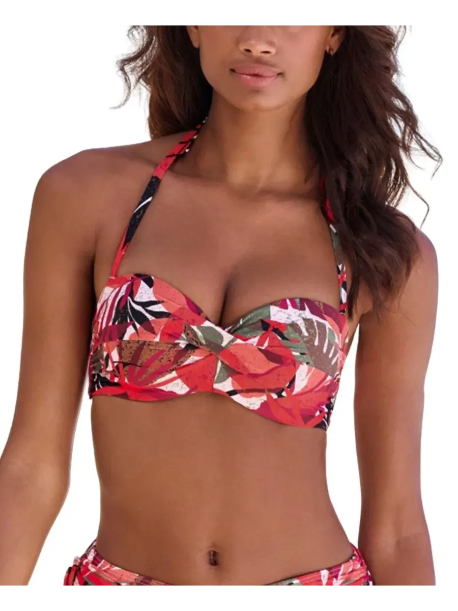 Женский бикини-топ бандо с принтом, модель Tropical Print LASCANA — изображение 1 из 8, красный