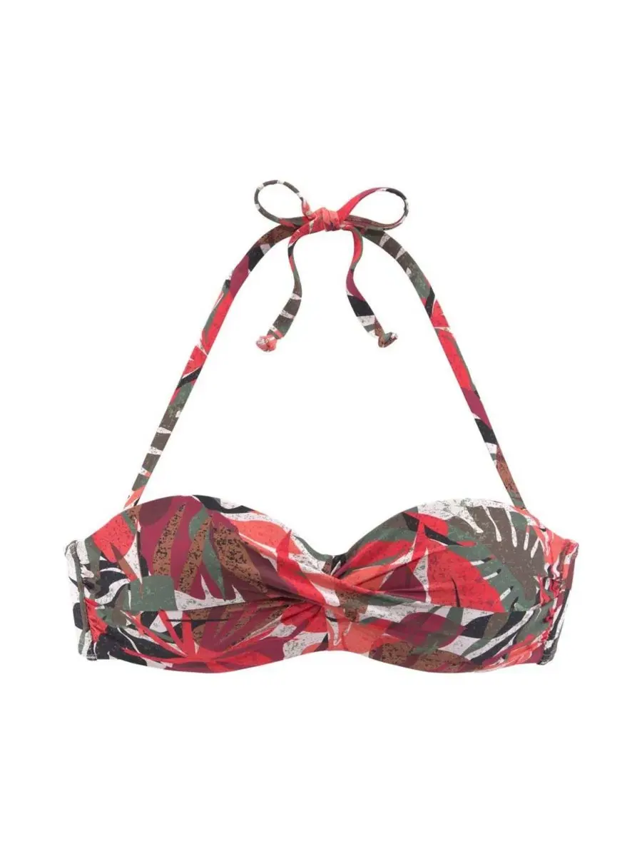 Женский бикини-топ бандо с принтом, модель Tropical Print LASCANA — изображение 4 из 8, красный