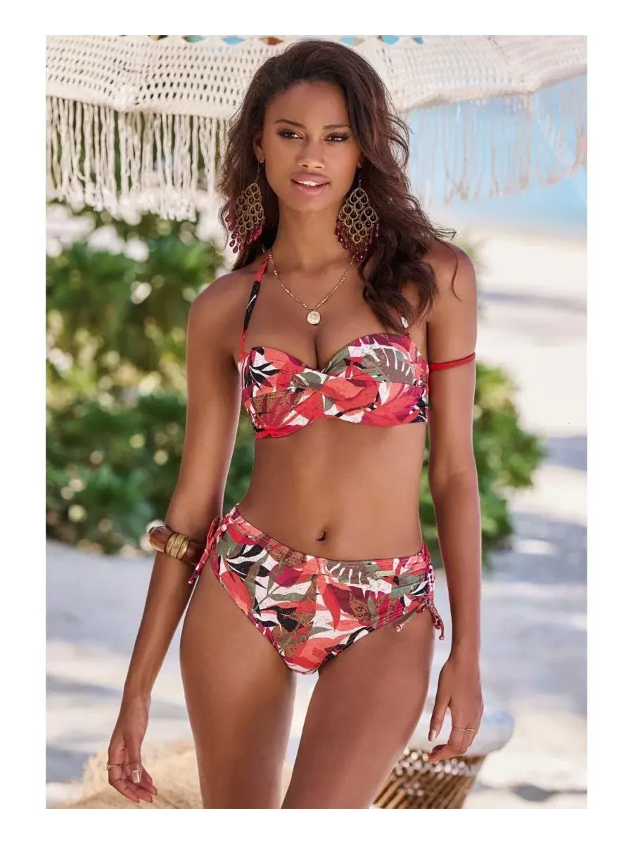 Женский бикини-топ бандо с принтом, модель Tropical Print LASCANA — изображение 8 из 8, красный